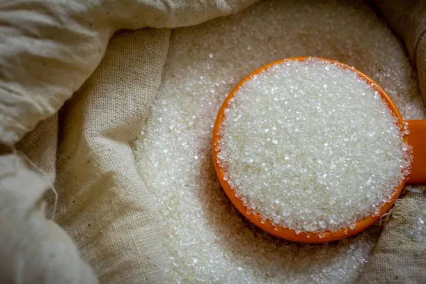 Cubes and granulated white sugar.