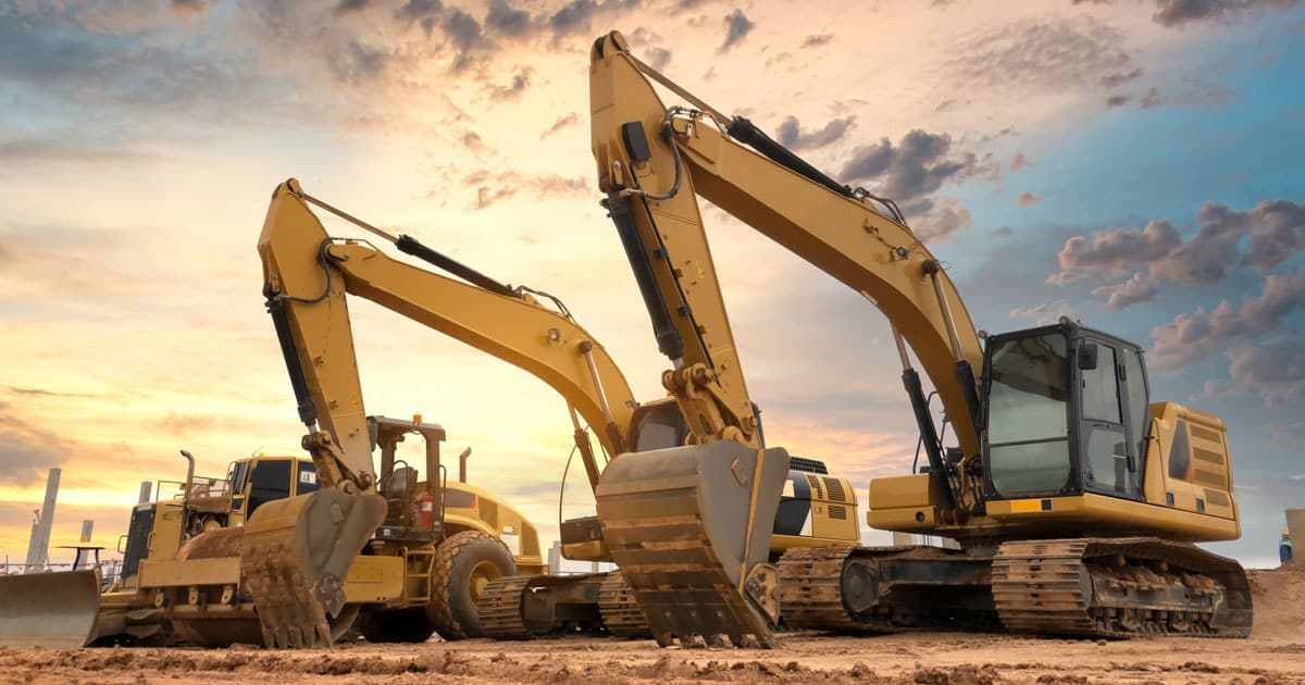 A large selection of industrial machinery and construction equipment.