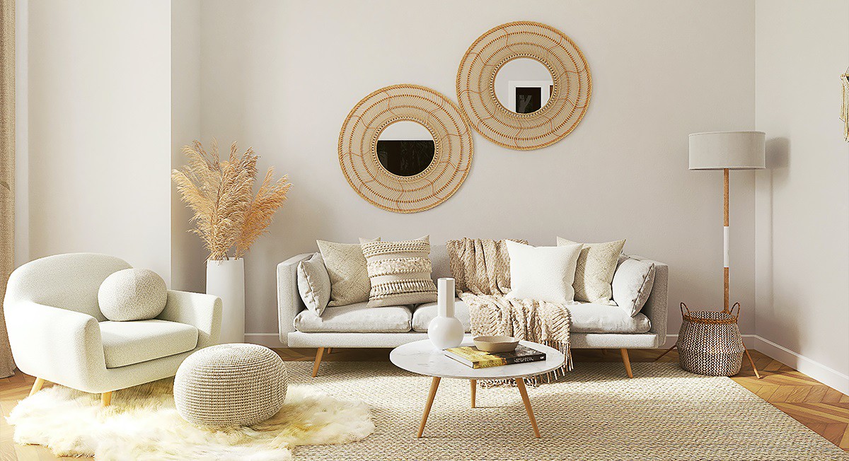 Sofa and living room furniture in a modern apartment.